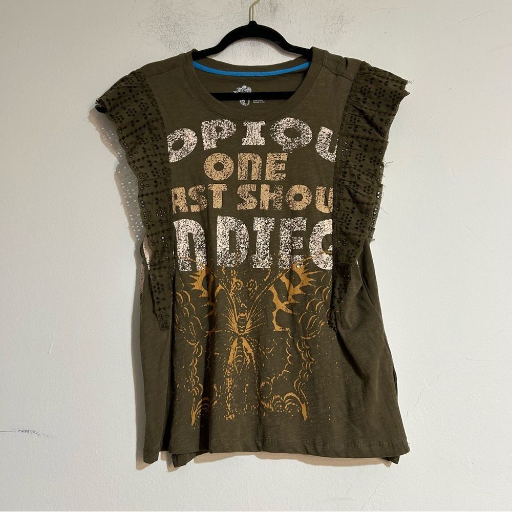 Anthropologie Pilcro San Diego One Last Show Graphic Eyelet Tank Grunge Indie XS